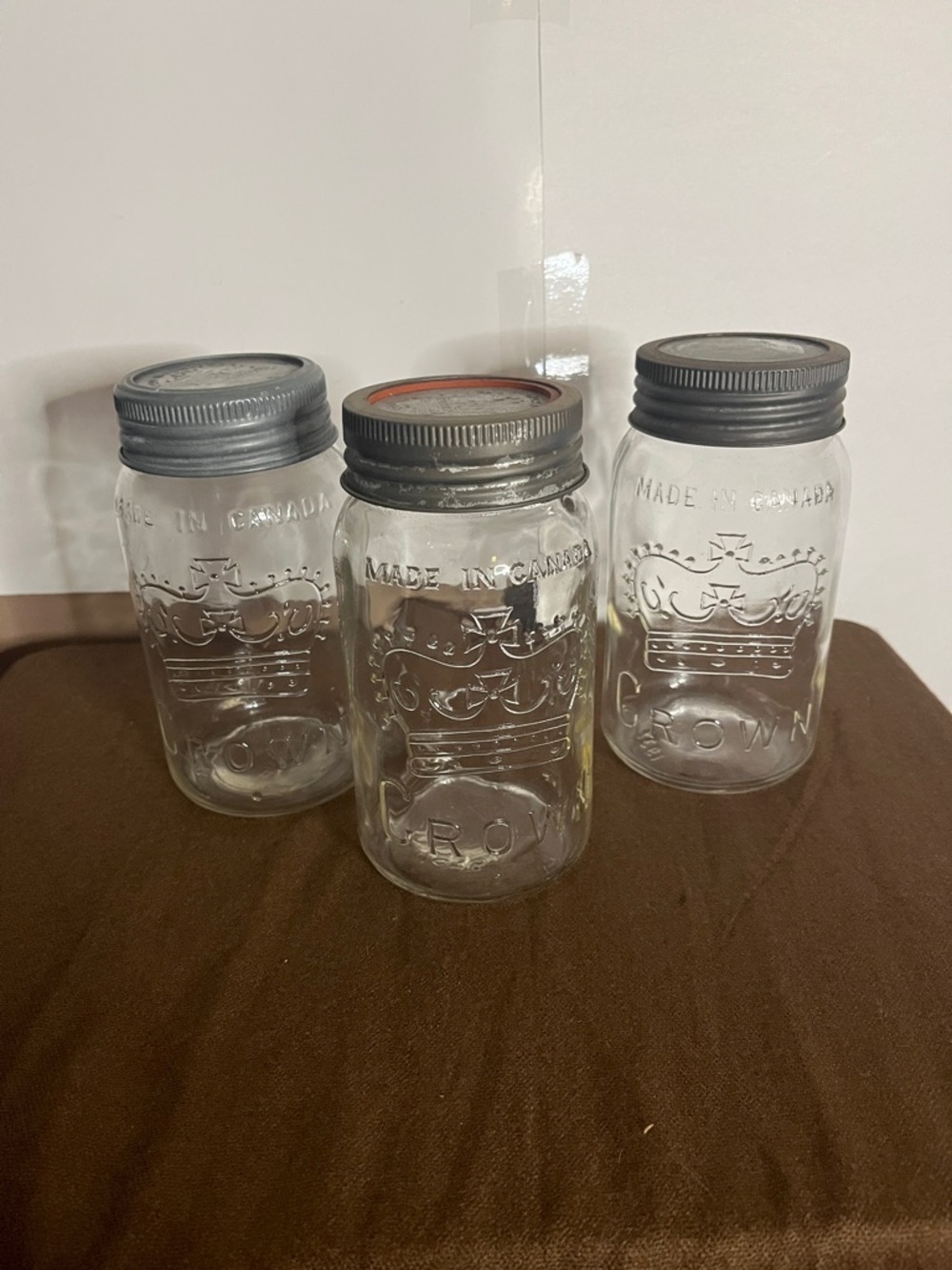 😄32oz Crown canning jars vintage 1937 1938 1945 glass lids zinc